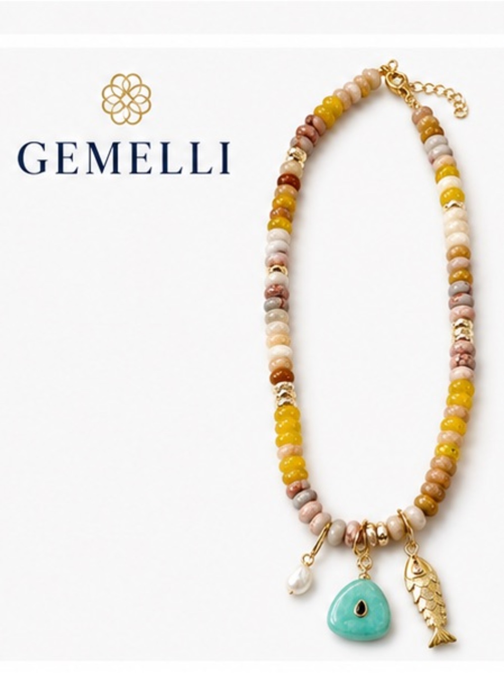 GEMELLI ELIKAI BEADED FISH CHARM NECKLACE NWT